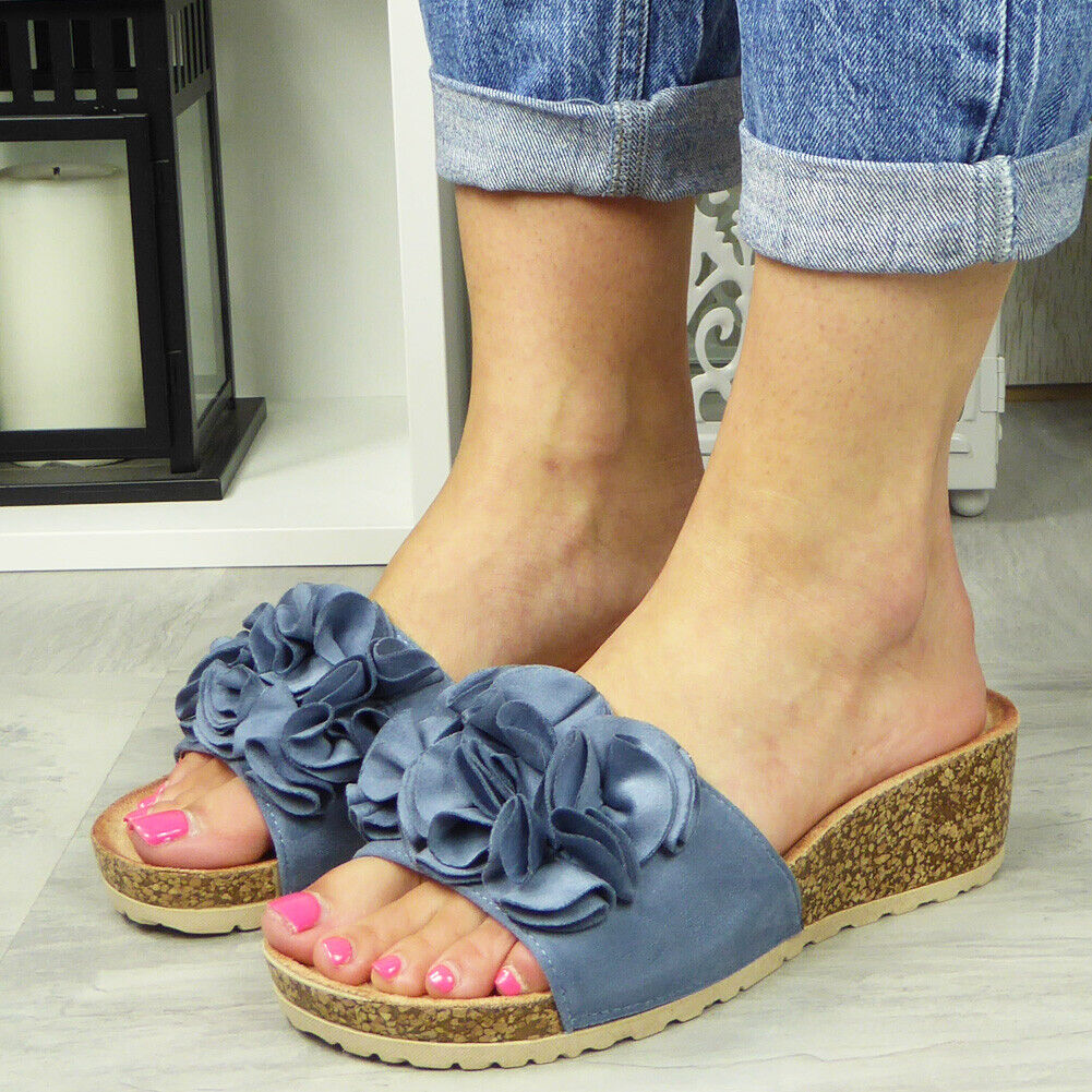 ROXI Blue Mules Sliders Wedge Shoes