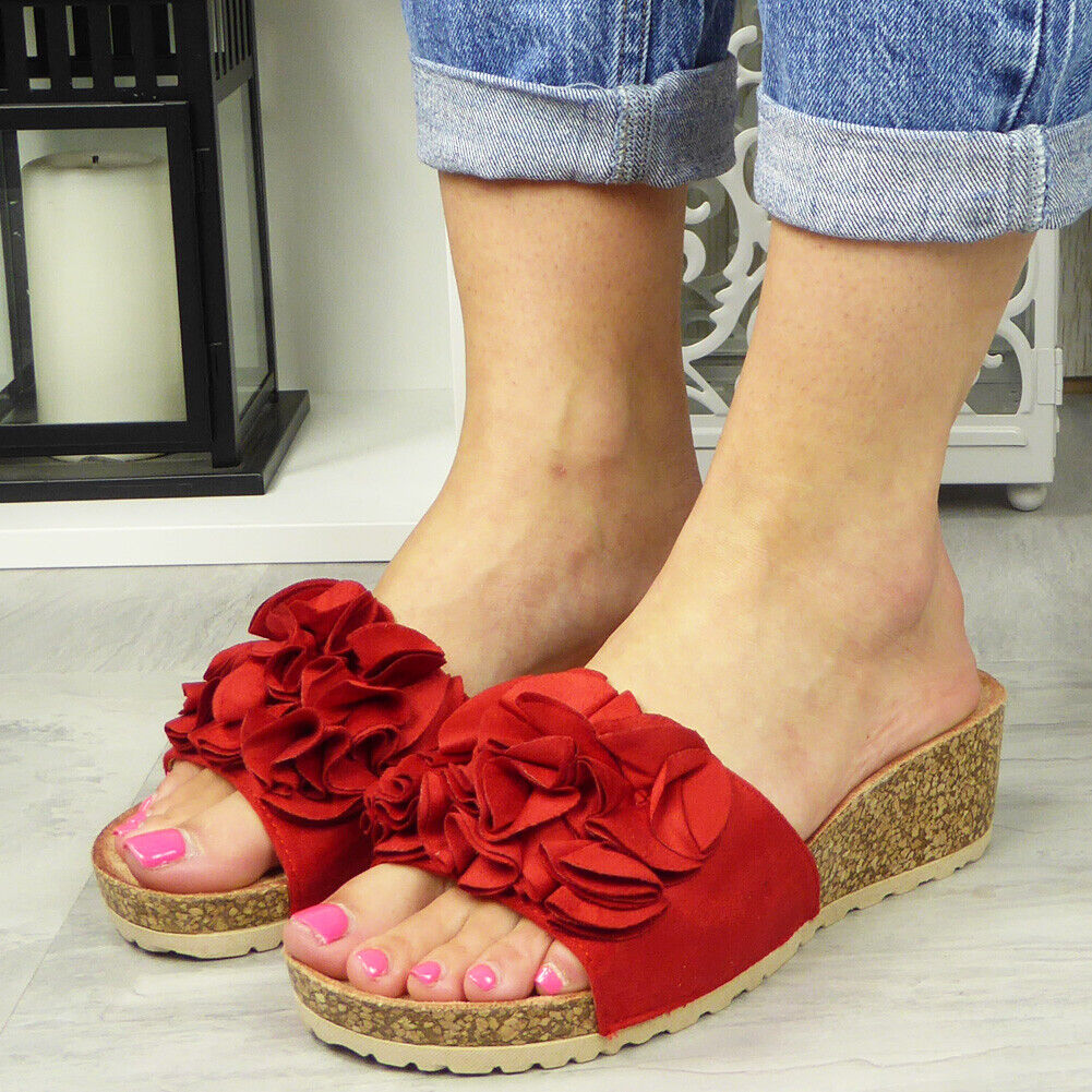 ROXI Red Mules Sliders Wedge Shoes