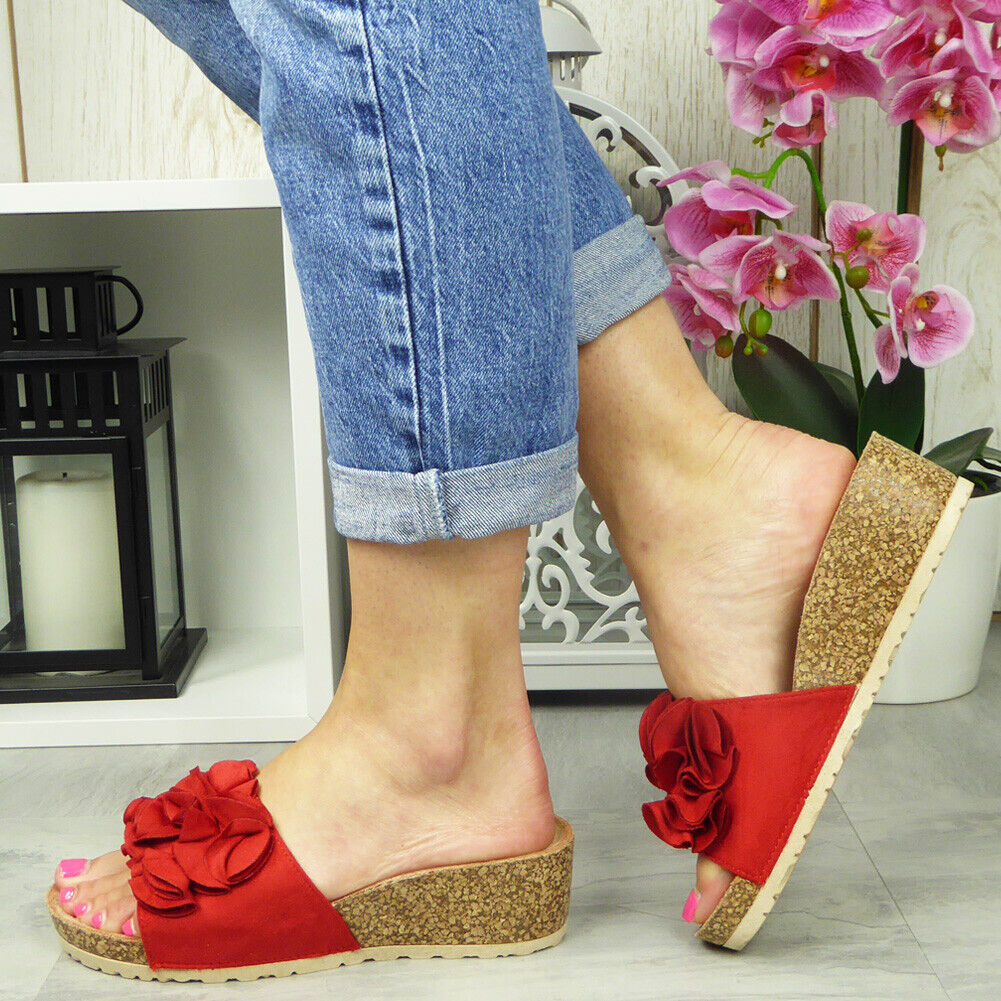 ROXI Red Mules Sliders Wedge Shoes