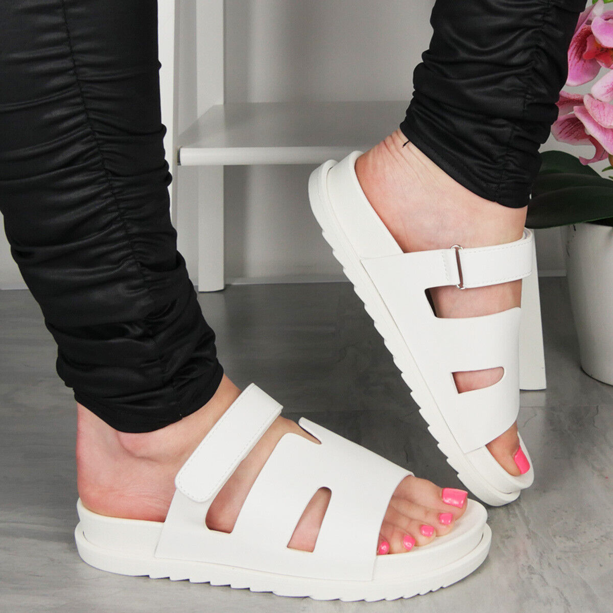 BLUEBELL White  Mules Sliders Slip On  Beach Sandals