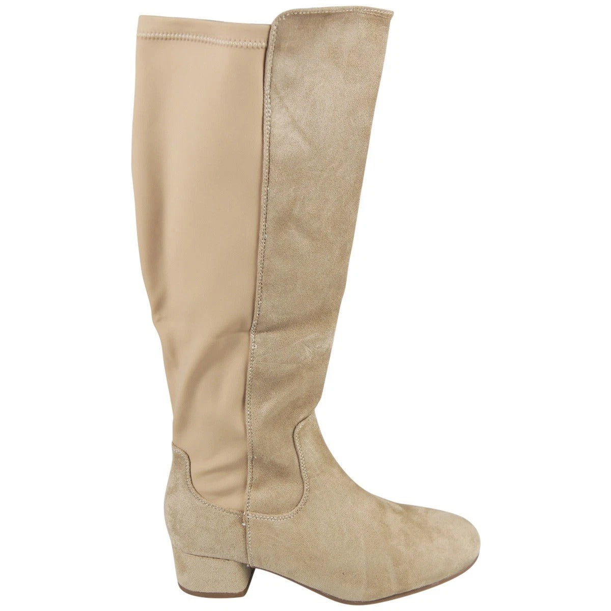 ESME Taupe Suede Knee High Stretchy Zip Mid Heel Comfy Wide Fit Boots