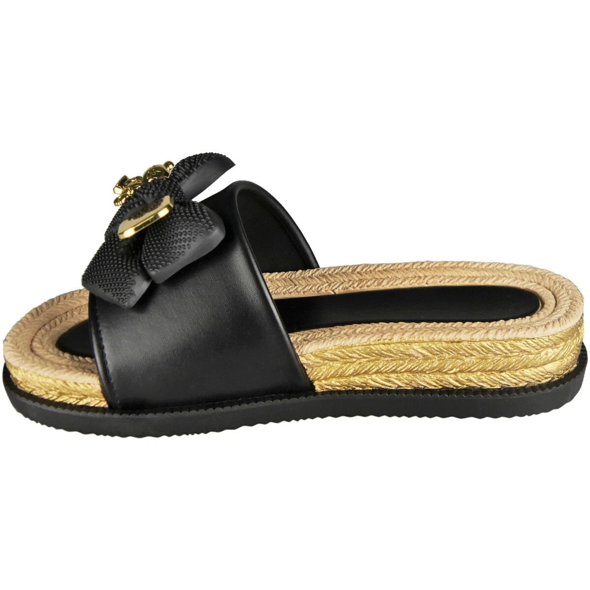 Cecily Black Summer Holiday Wedge Hessian Mules Sandals