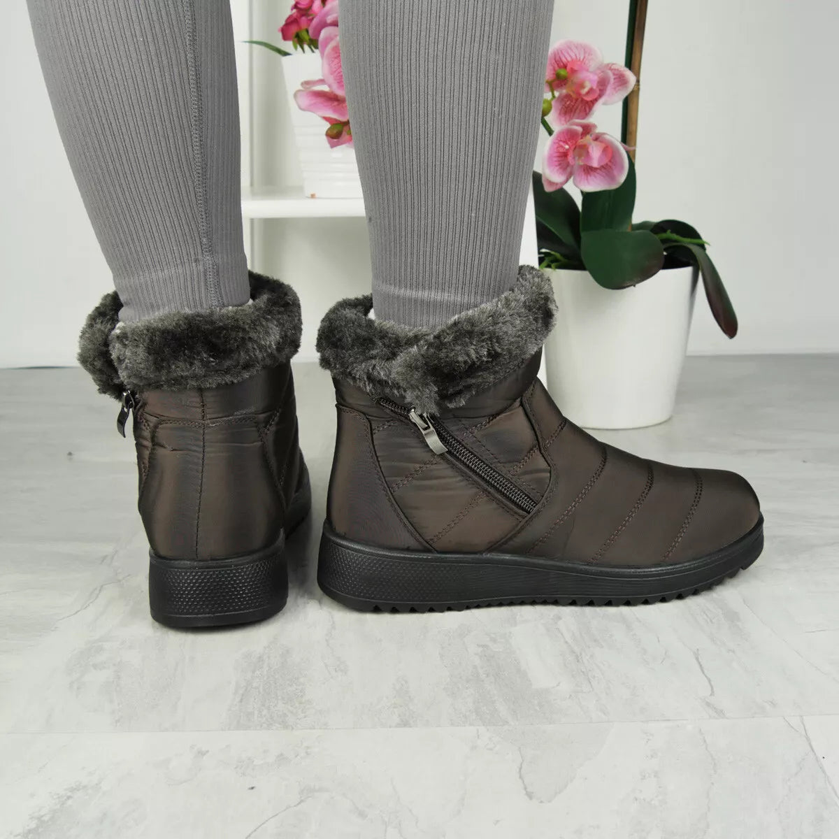 GIOVANNA Brown Water Resistant Rain Snow Ankle Boots