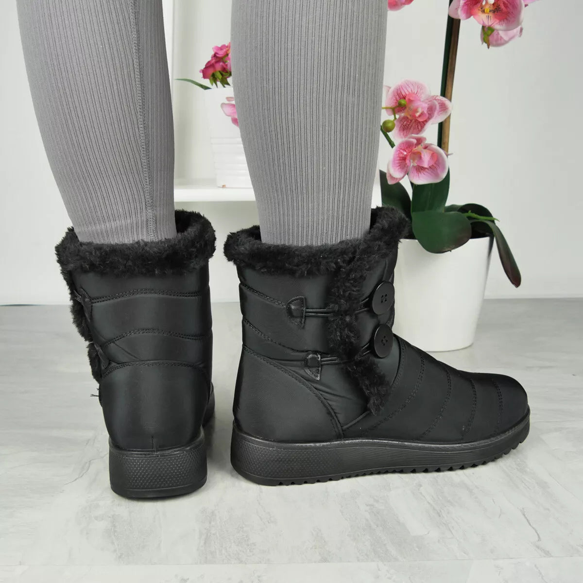 NOEMI Black Light Weight Rain Snow Ankle Boots
