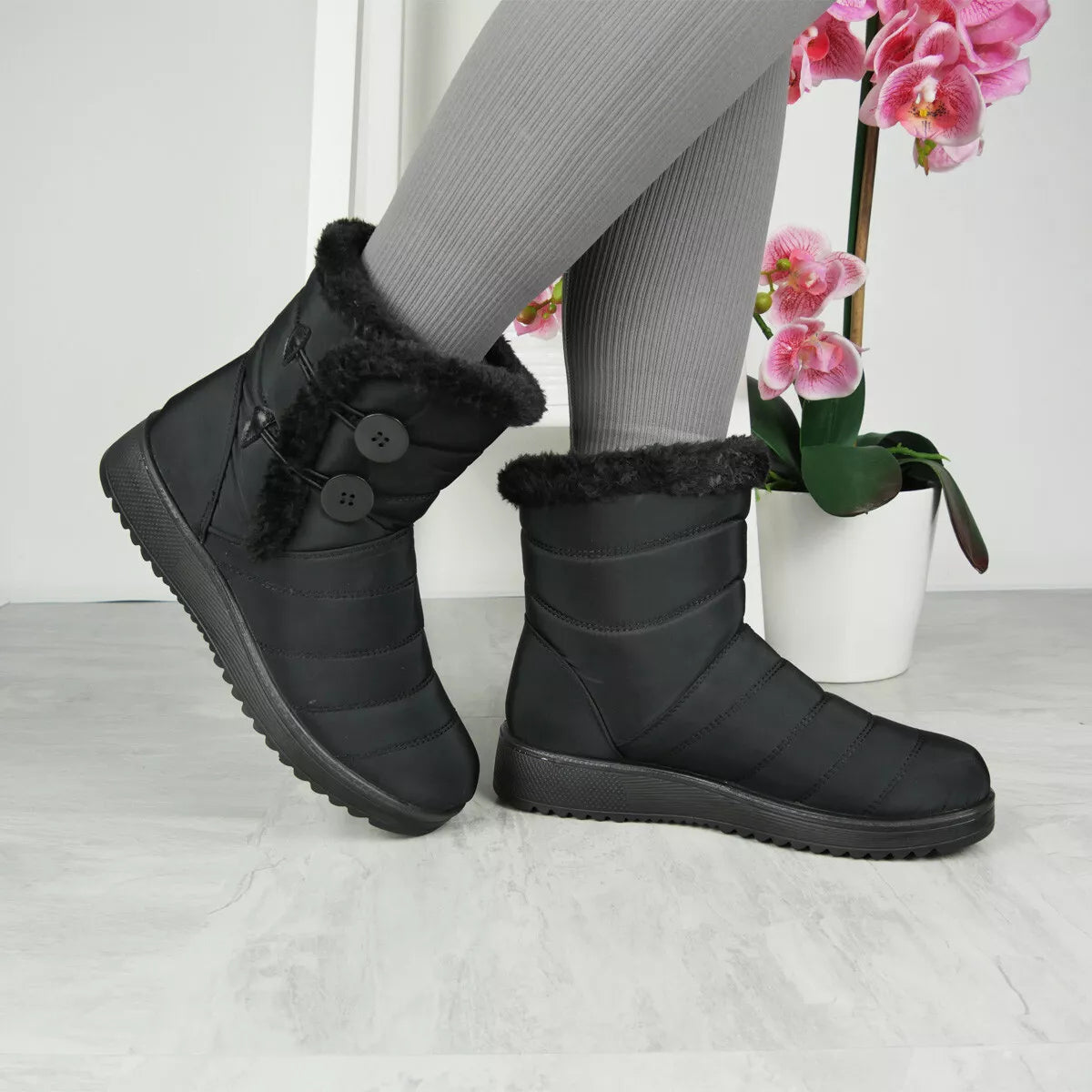 NOEMI Black Light Weight Rain Snow Ankle Boots