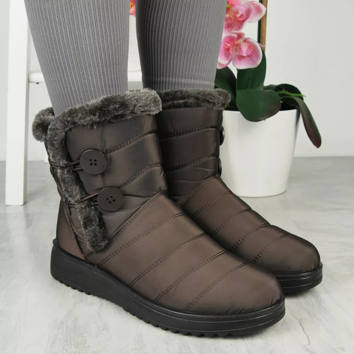 NOEMI Brown Light Weight Rain Snow Ankle Boots
