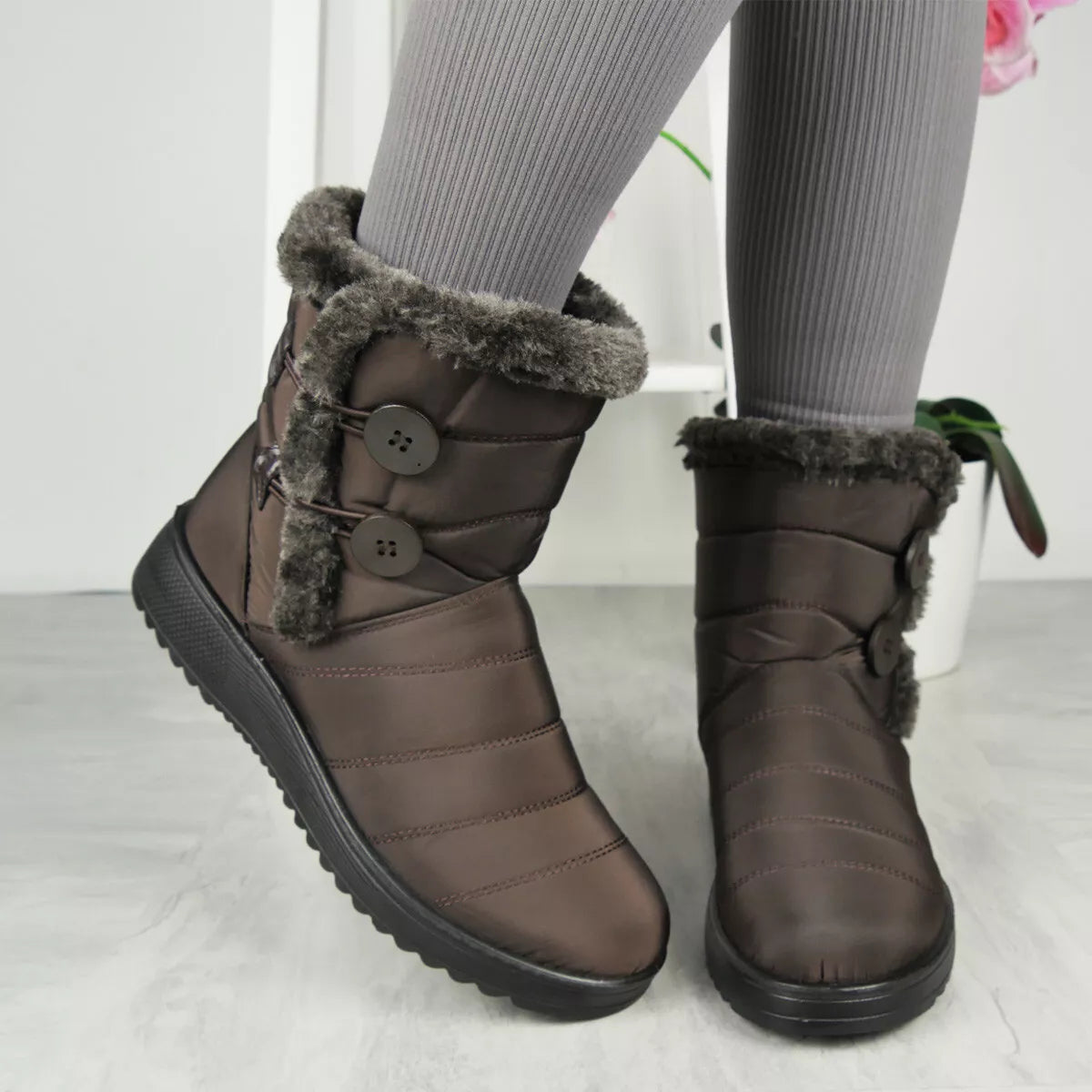 NOEMI Brown Light Weight Rain Snow Ankle Boots