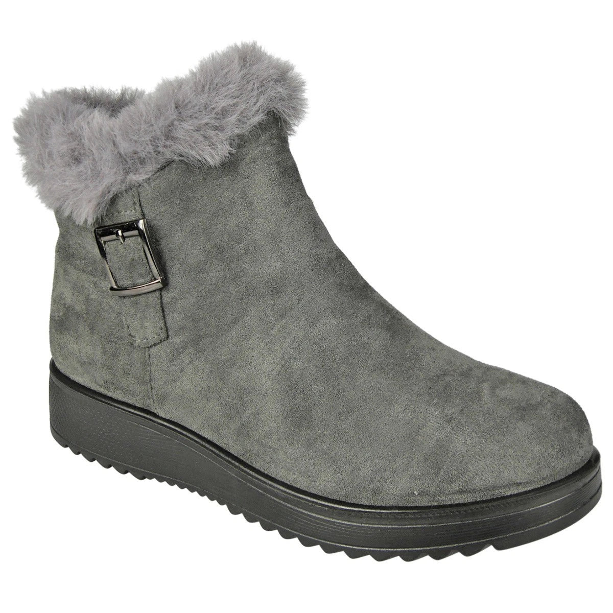 MADISON Grey Snow Warm Fleece Lined Comfy Winter Buckle Boots