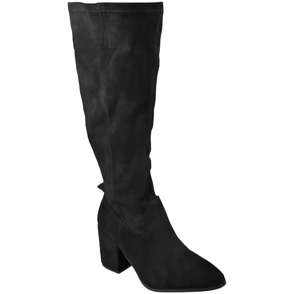 ANDRIA Black Mid Calf Pointy Stretch Zip Boots