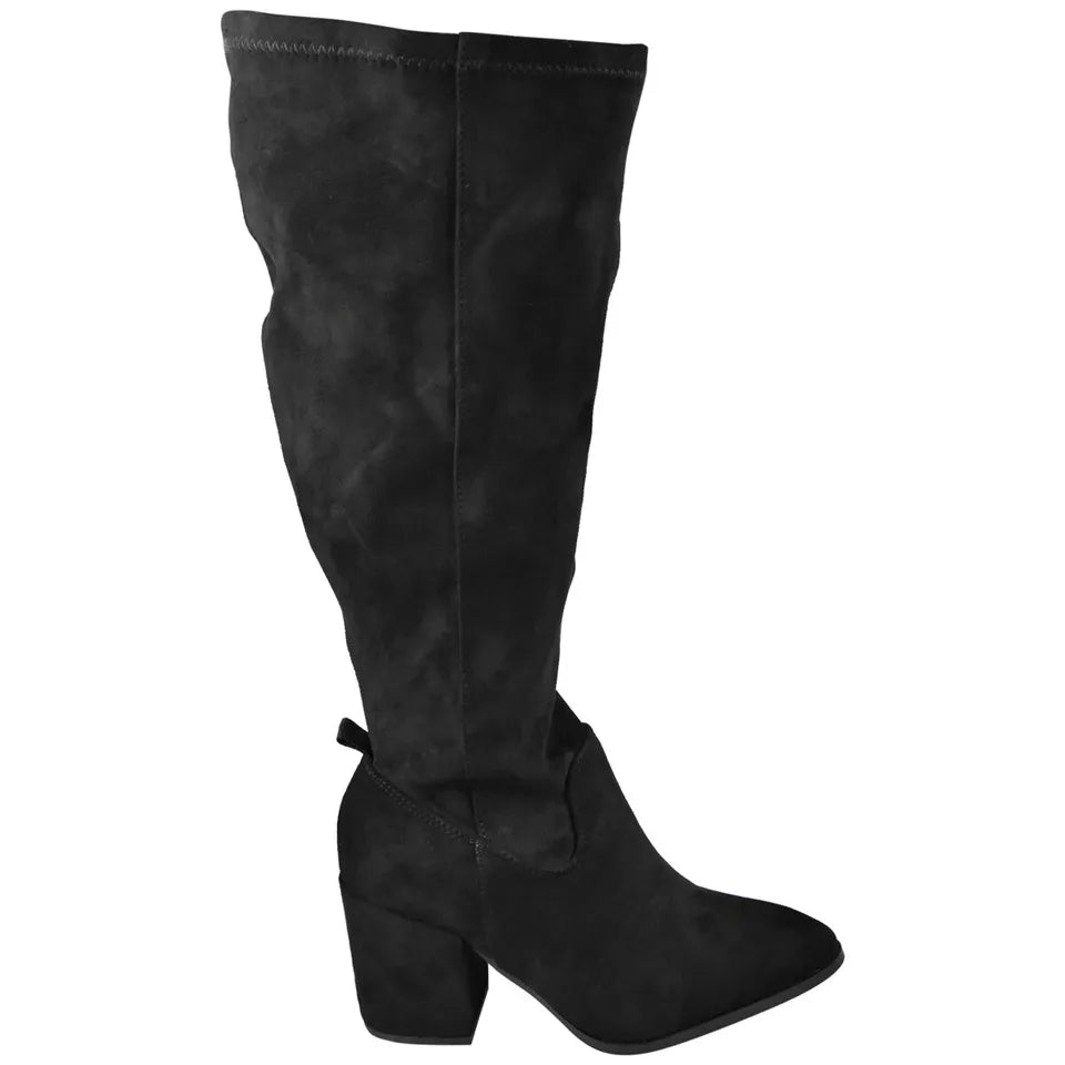 ANDRIA Black Mid Calf Pointy Stretch Zip Boots
