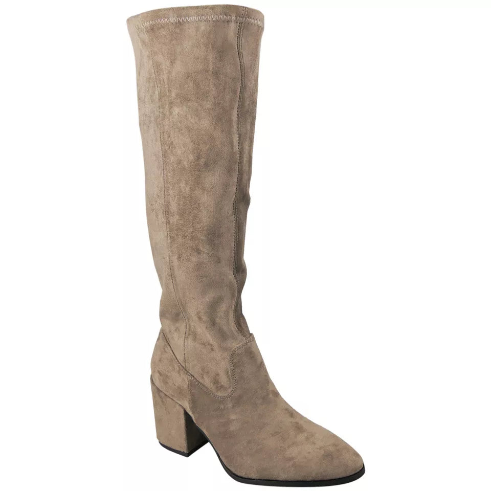 ANDRIA Taupe Mid Calf Pointy Stretch Zip Boots