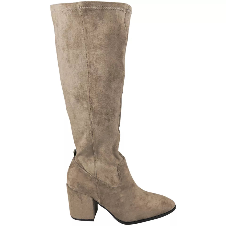 ANDRIA Taupe Mid Calf Pointy Stretch Zip Boots