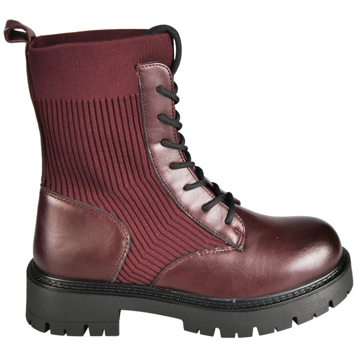 HARRIET Wine Sock Ankle Lace Up Grip Combat Boots