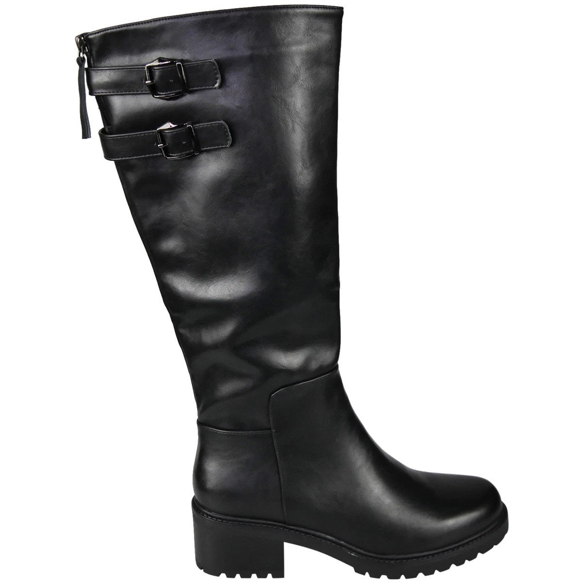 WRENLEY Black Ladies Faux Leather Comfy Lined Zip Wide Calf Boots