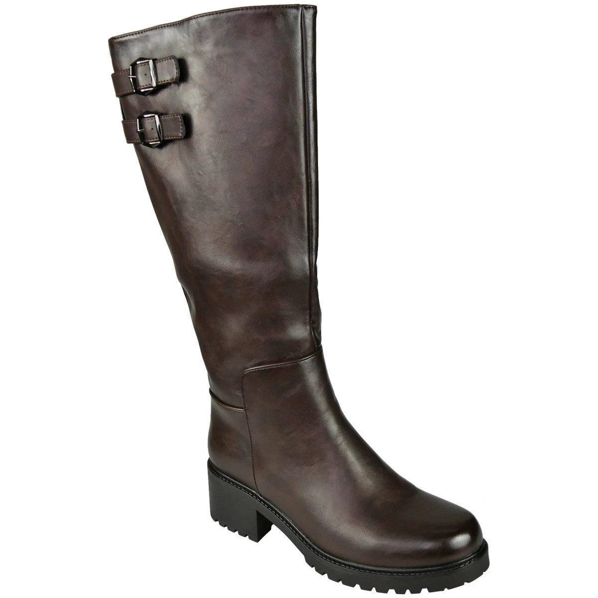 WRENLEY Brown Ladies Faux Leather Comfy Lined Zip Wide Calf Boots
