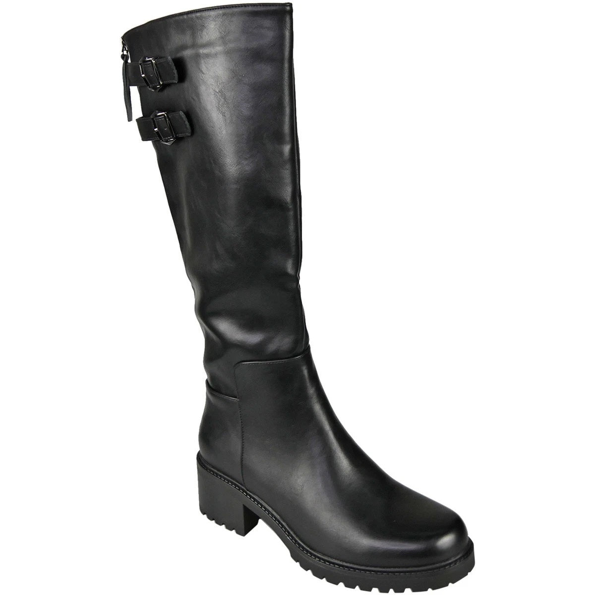 WRENLEY Black Ladies Faux Leather Comfy Lined Zip Wide Calf Boots