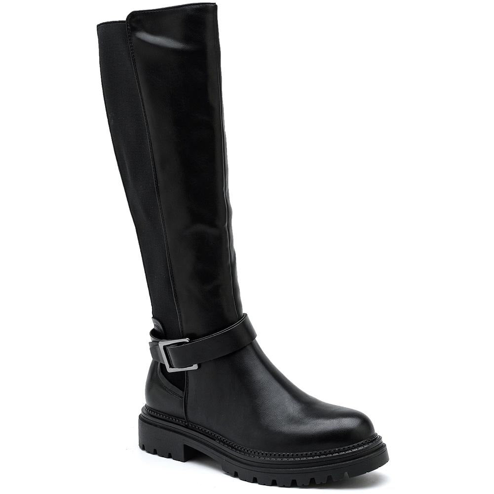GWENDOLEN Black New Mid Calf Zip Comfy Grip Biker Rider Boots