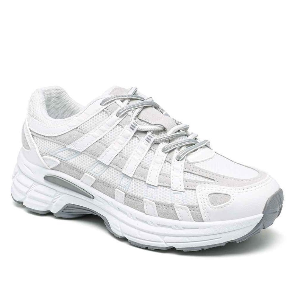 DEMELZA White Fashion Sneakers Lace Up Comfy Cushioned Trainers Shoes