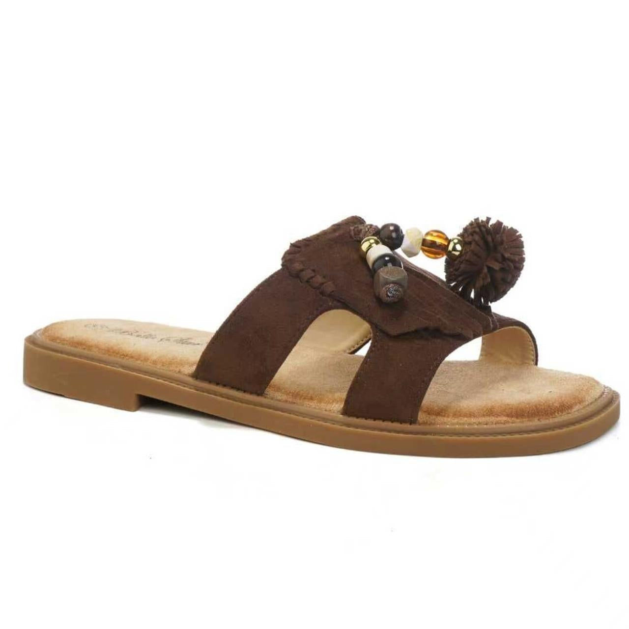 DOREEN Brown Open Toe Comfy Cushioned Summer Mule Sliders