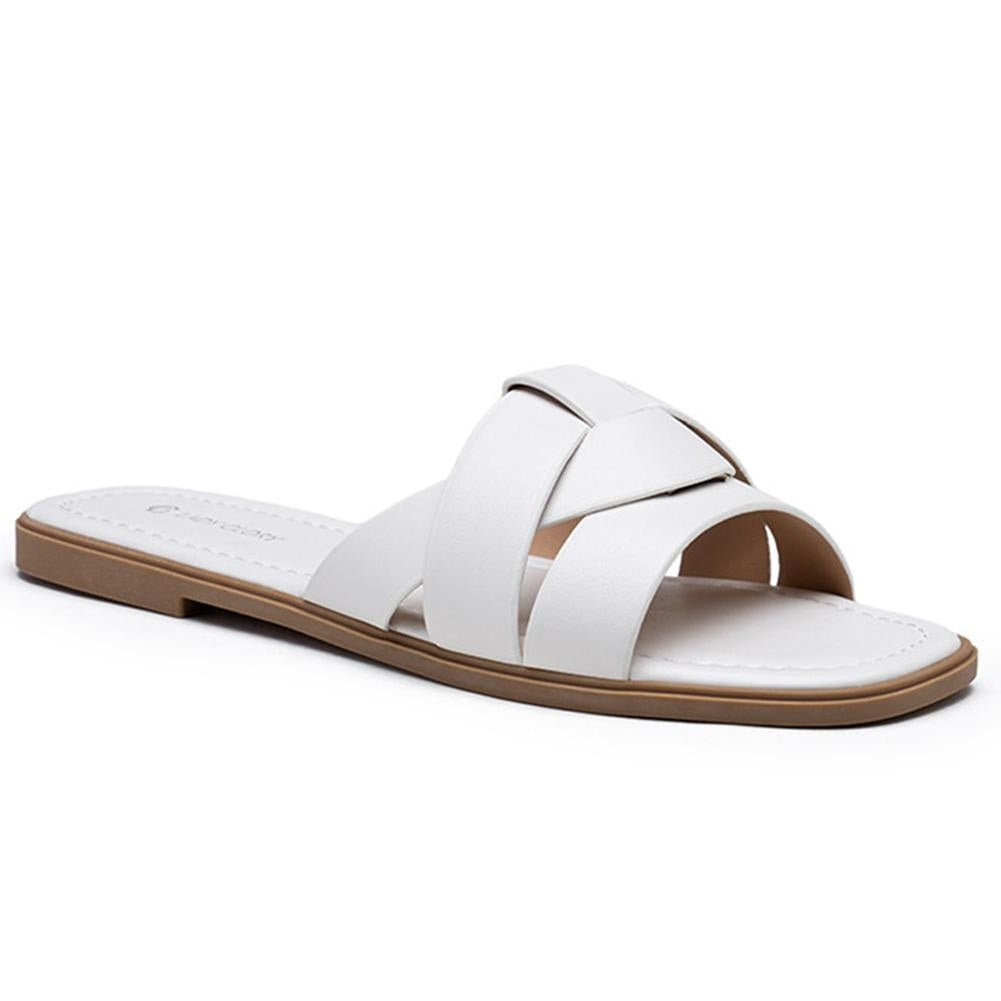 MISHA White Sliders Flat Mules Comfort Slip On Shoes