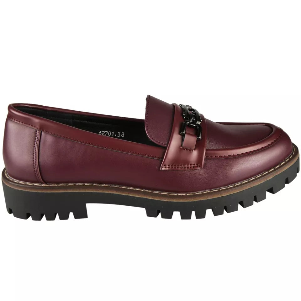 CARTER Wine Chunky Heel Slip On Loafers Shoes
