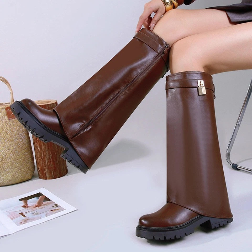 SUZIE Brown Winter Fashion Zip Hooded Mid Calf Boots