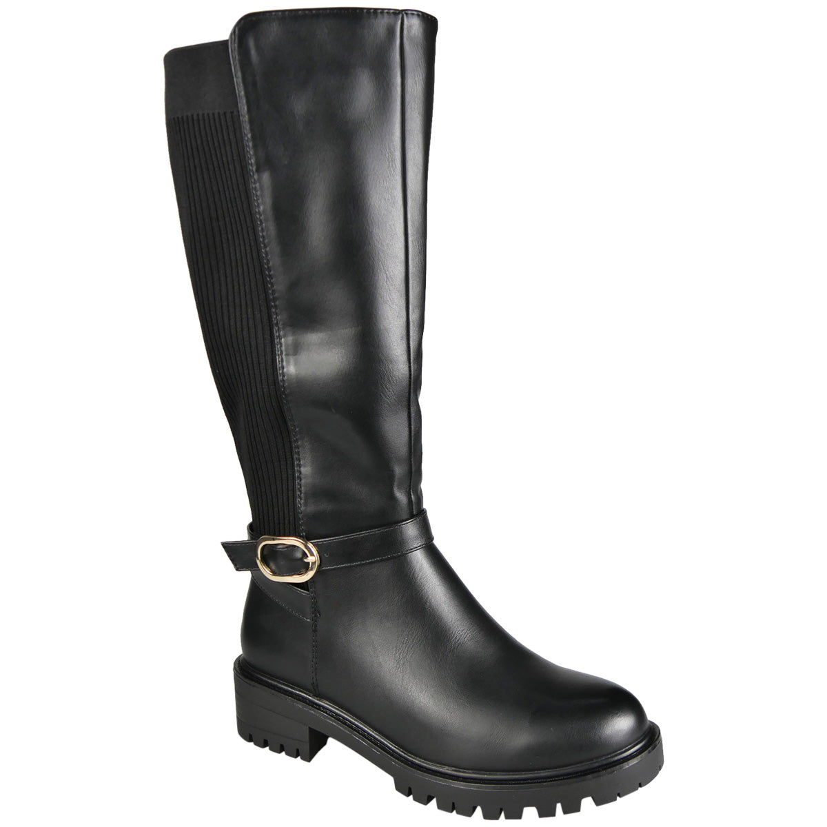 CHARLIE Black Pull On Stretch Comfy Sock Winter Boots