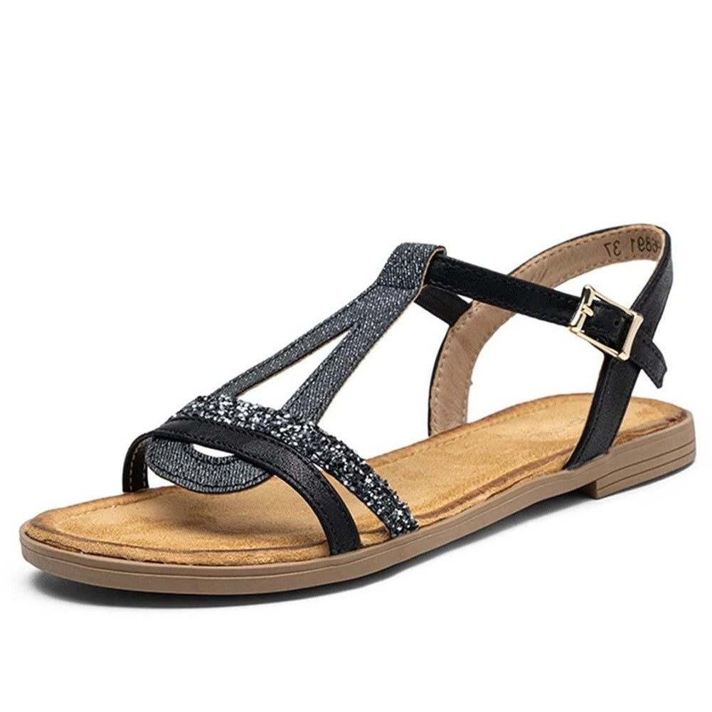 HAZEL Black Ankle Strap Lightweight Flat Sandals