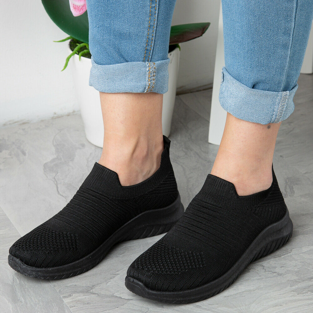 JESSIE Black Slip On Comfy Running Shoes