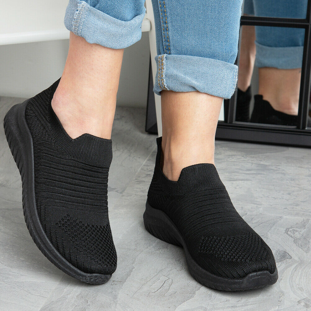 JESSIE Black Slip On Comfy Running Shoes