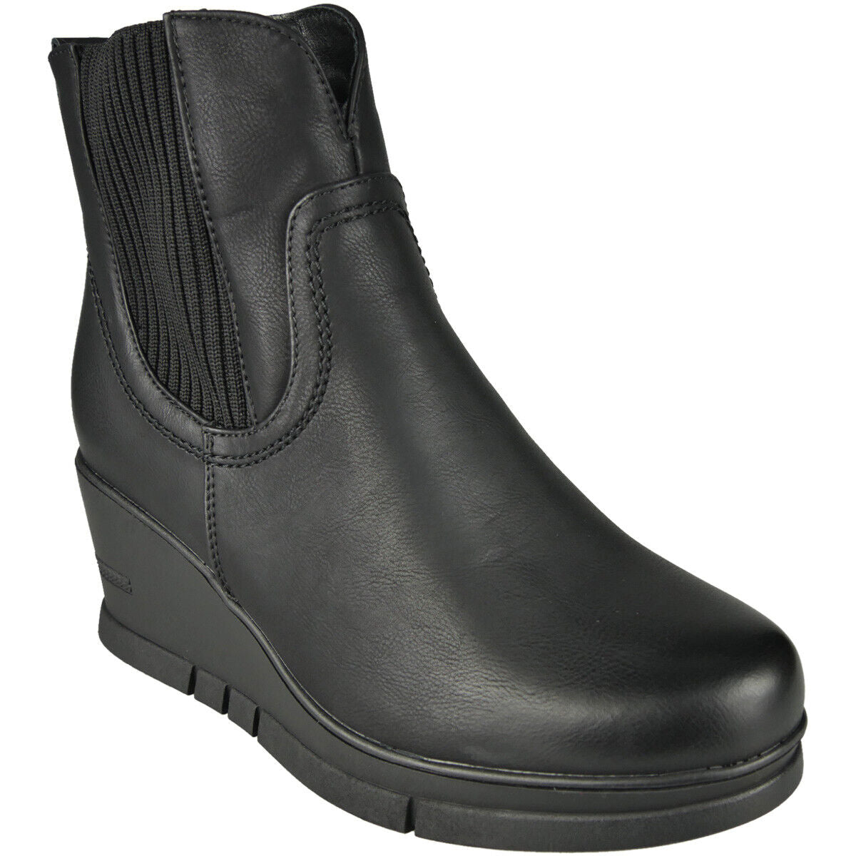 ALIZA Black Pu Ankle Wedge Lined Zip Boots