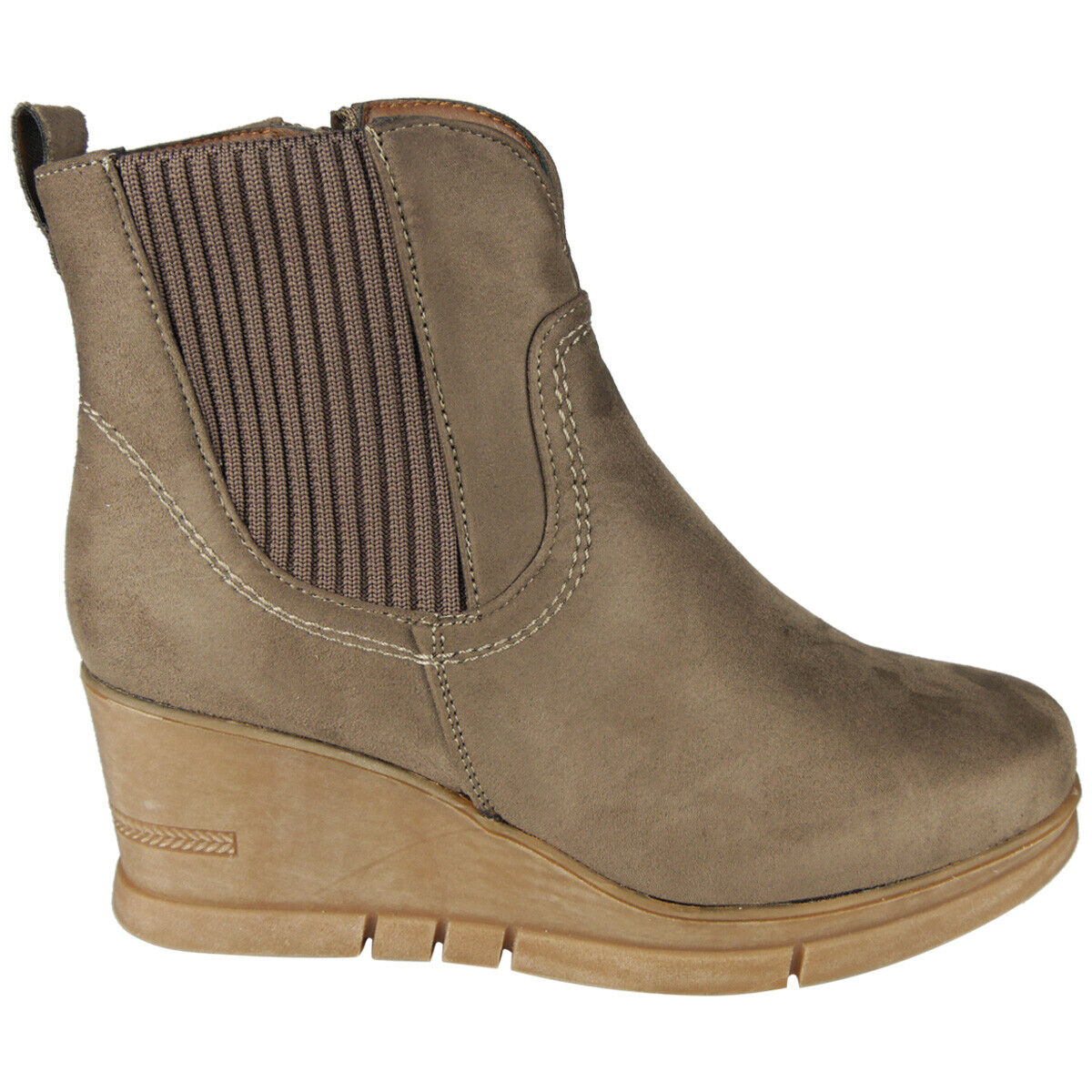 ALIZA Khaki Suede Ankle Wedge Lined Zip Boots