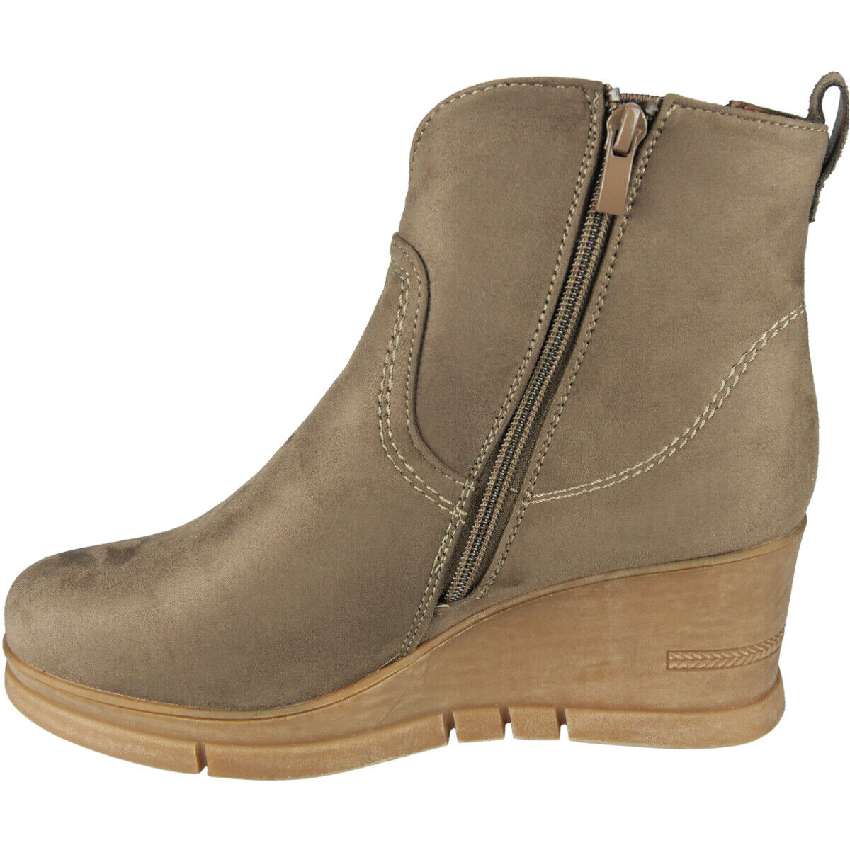 ALIZA Khaki Suede Ankle Wedge Lined Zip Boots