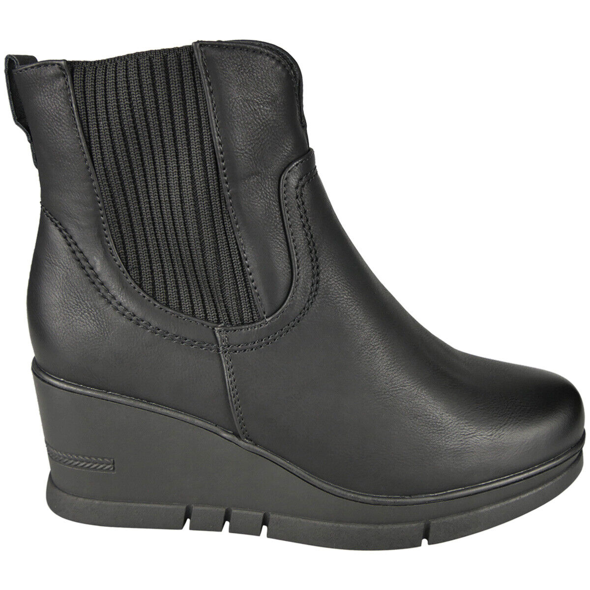 ALIZA Black Pu Ankle Wedge Lined Zip Boots