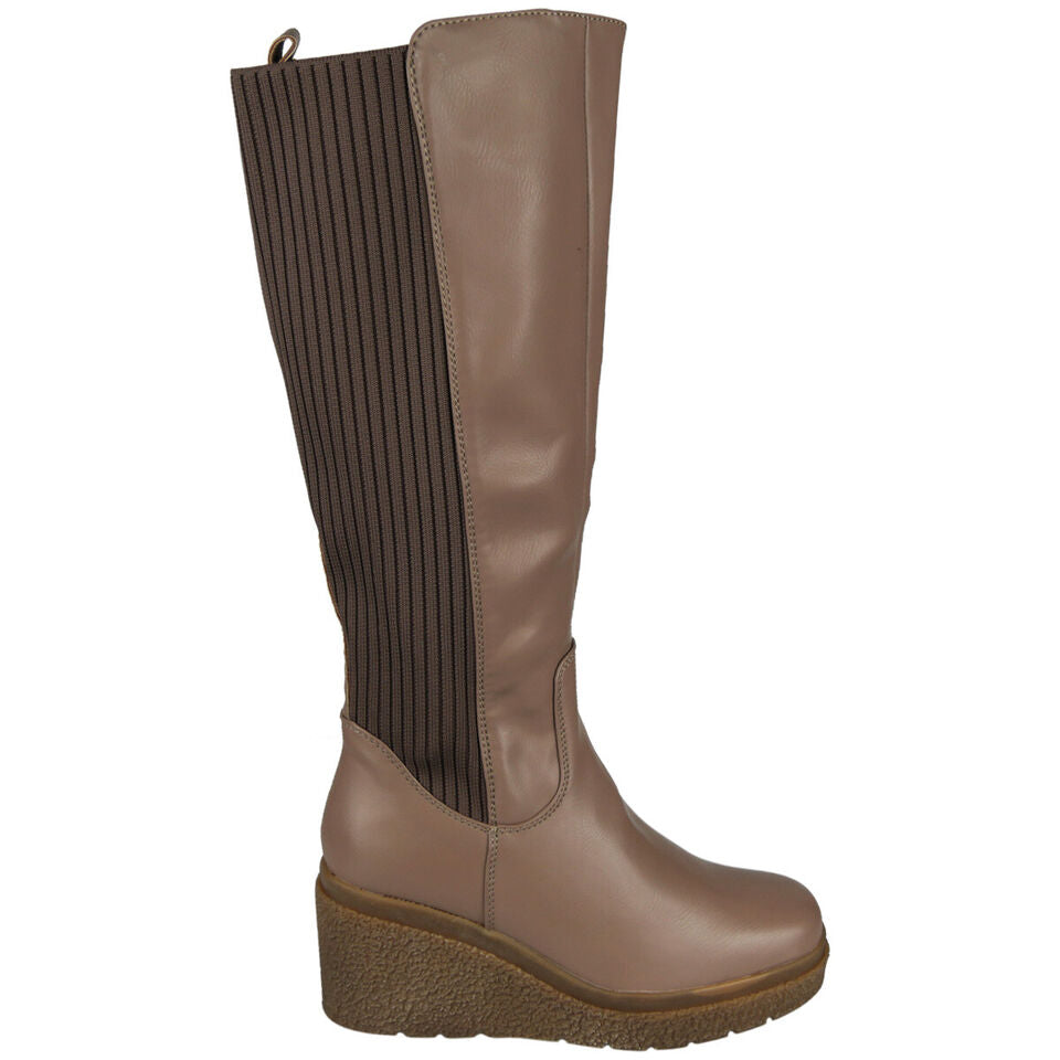 NICOLE Khaki Pu Wedge Platform Biker Rider Zip Boots