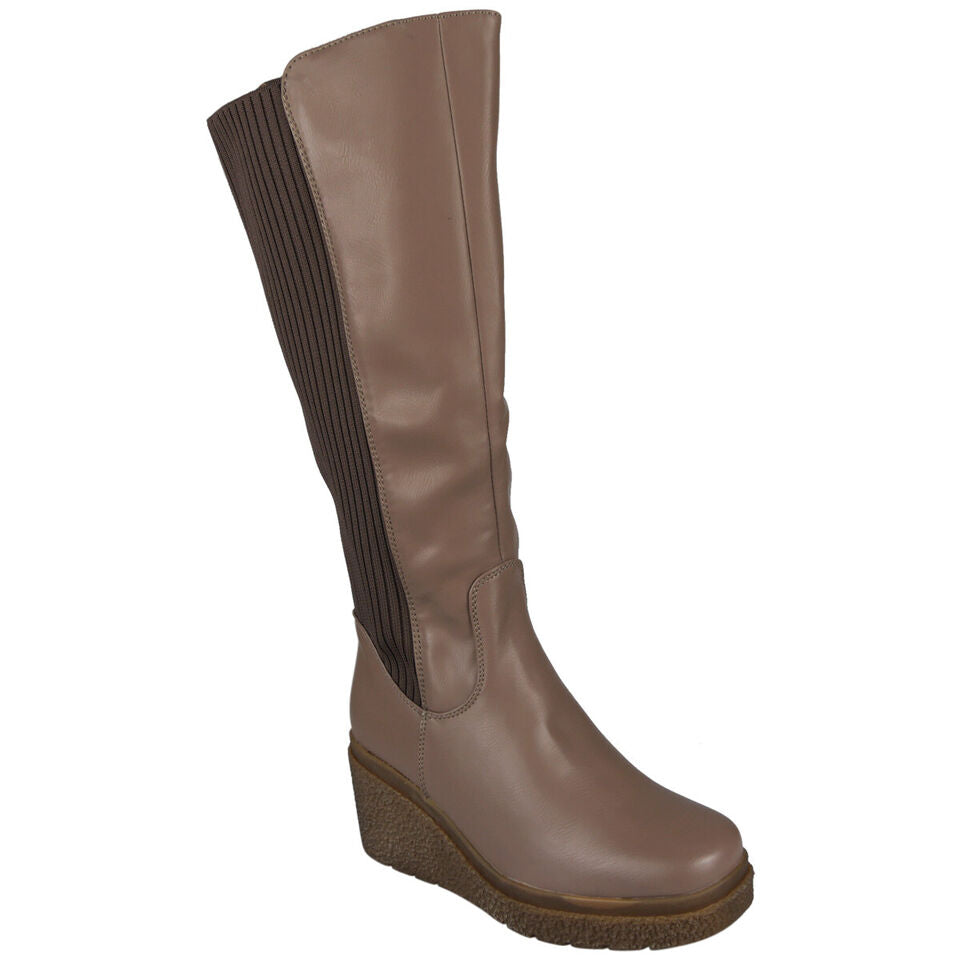 NICOLE Khaki Pu Wedge Platform Biker Rider Zip Boots